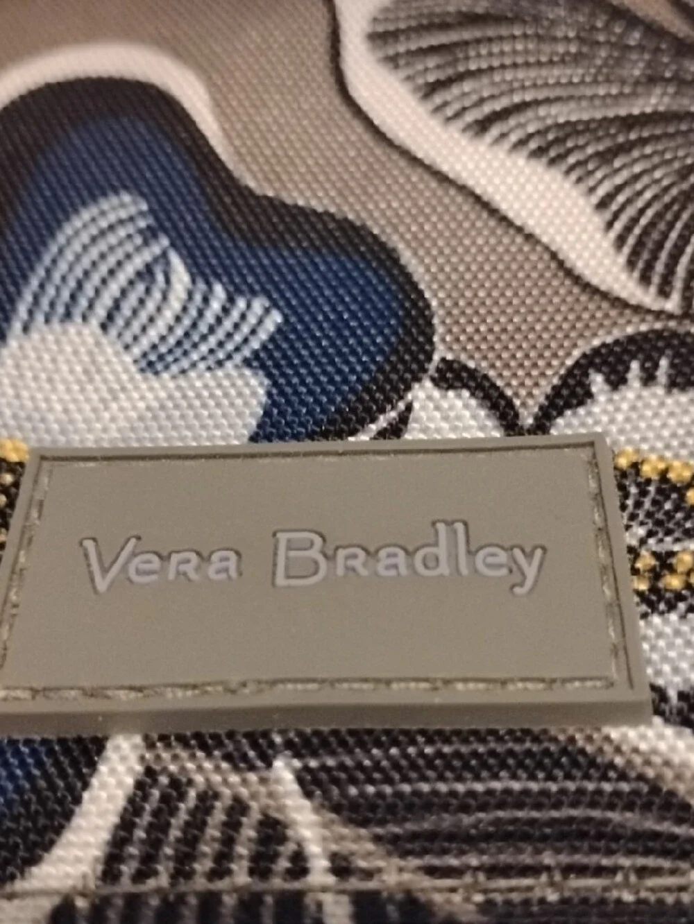 Vera Bradley Floral Crossbody Clutch Wallet Taupe White Blue Canvas Adj. Strap